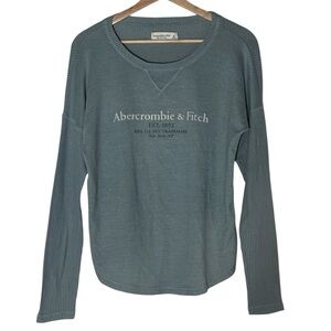 Abercrombie & Fitch Soft A&F Cozy Ribbed Knit Crewneck Pullover Top Size M Blue